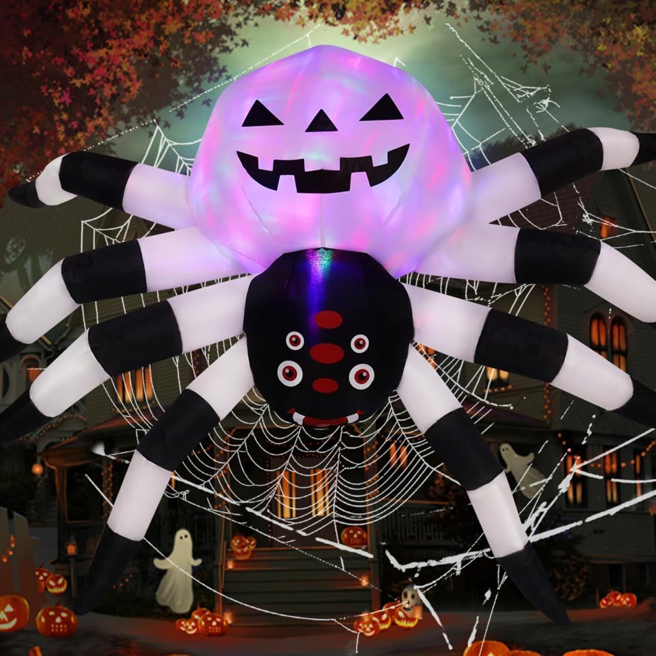 GOOSH 5 FT Width Halloween Inflatables Outdoor Decorations Spider with Magic LED Lighting